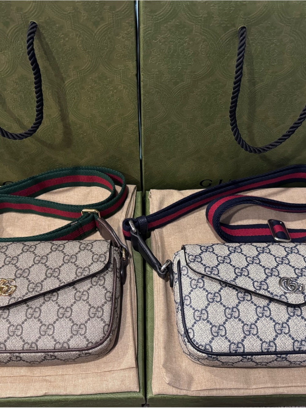 Gucci GG Supreme Canvas Dual-Color Web Strap Crossbody Bag